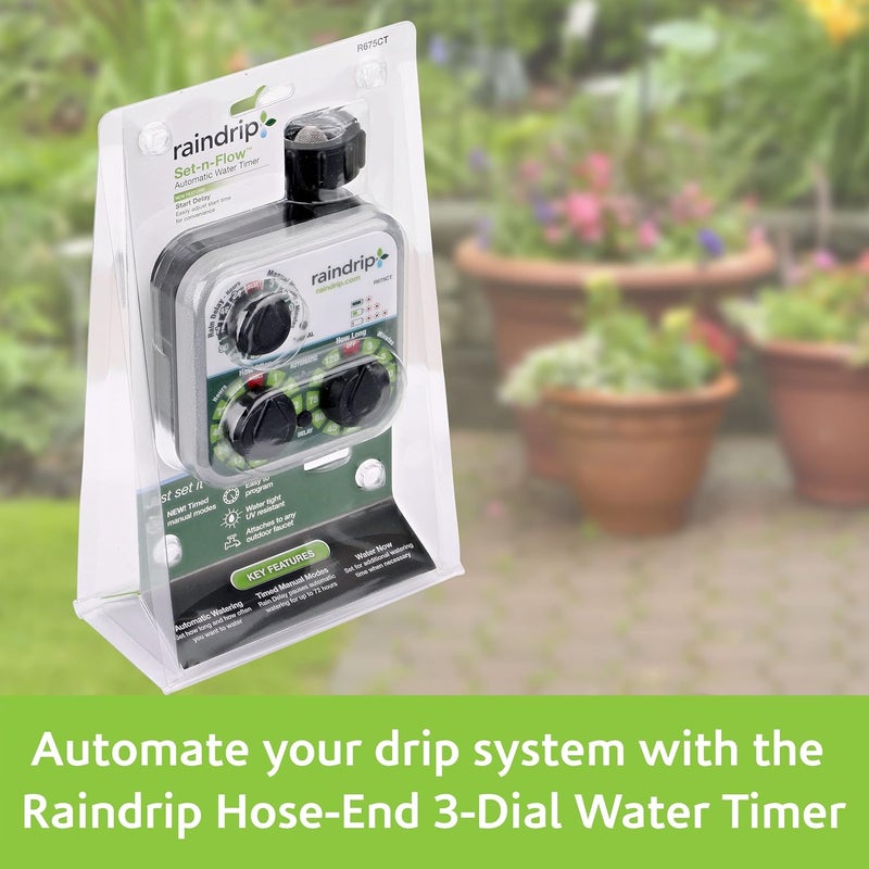Raindrip R675CT Analog 3-Dial Water, Sprinkler Timer with Rain Delay for Drip Irrigation, Garden, Self-Watering - Image 2